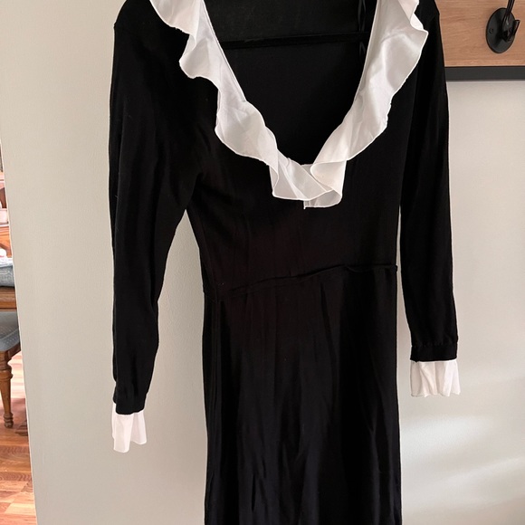 Zara Black + White Contrasting Ruffle Knit Dress Sz. L - Picture 4 of 9
